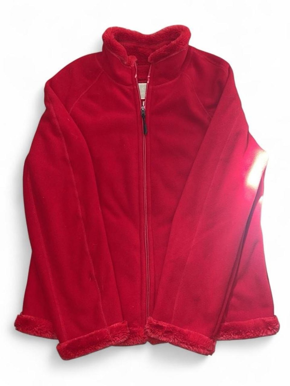 GreenTea Women's Bright Red Teddy Fleece Zip Jacket